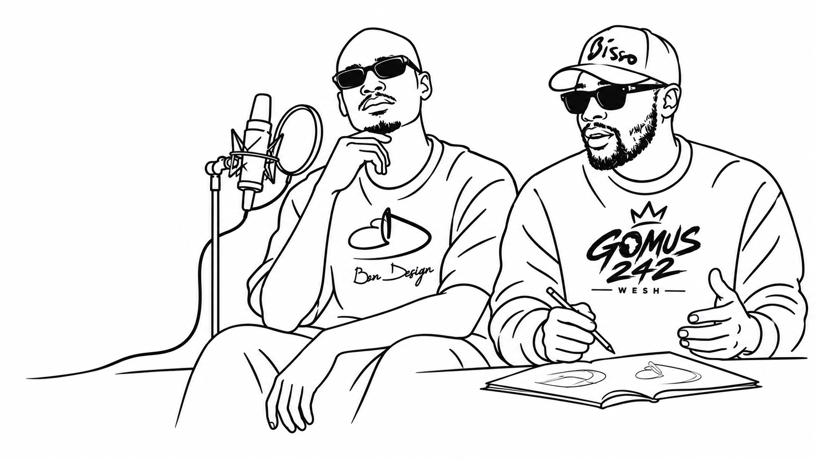 Le duo BISSO, dessiné au trait noir sur blanc